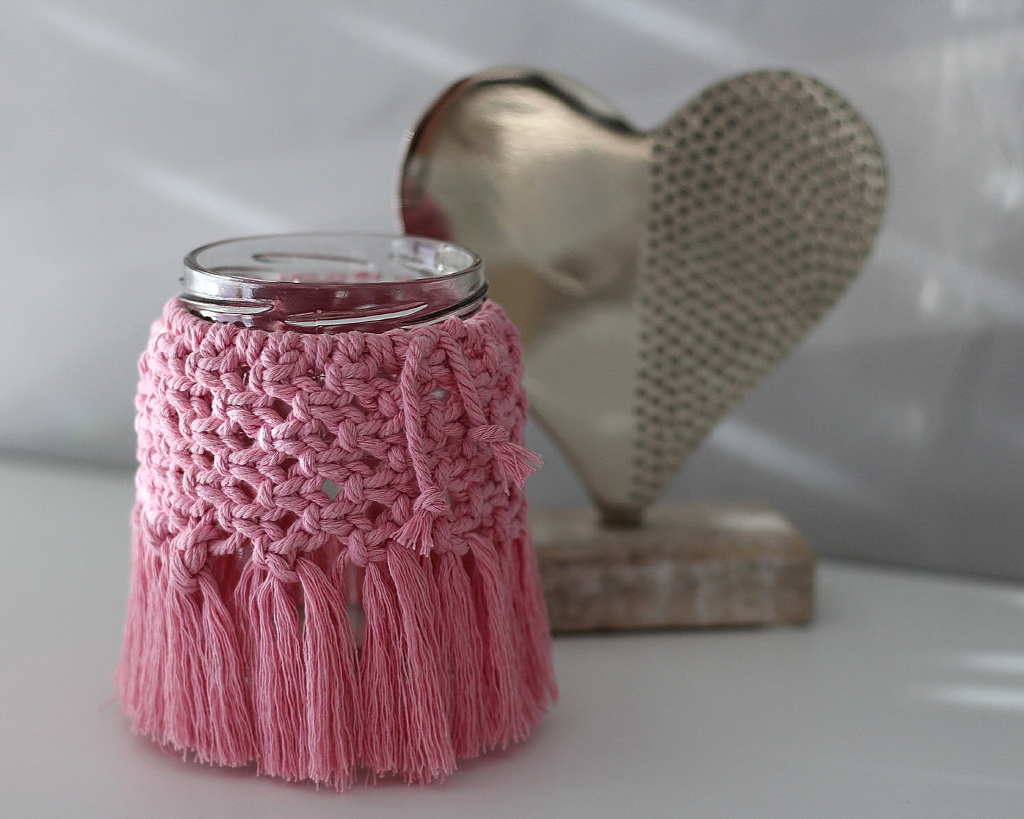 Makramee Windlicht Rosa