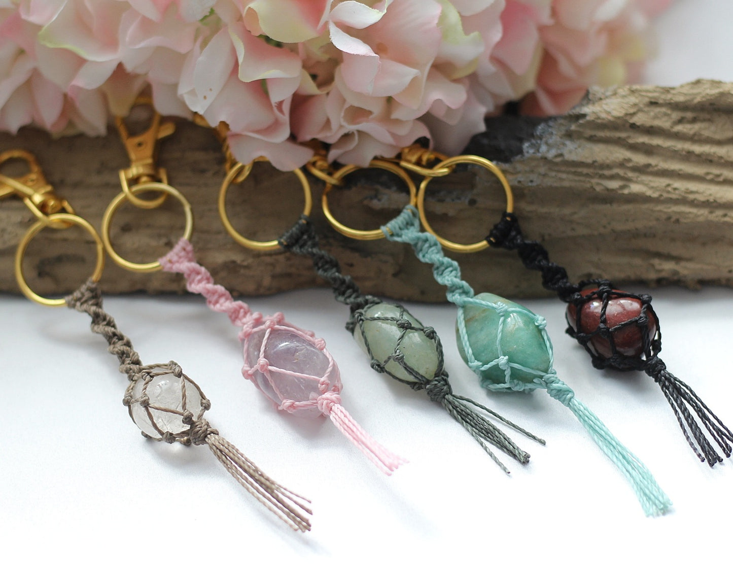 Schlüsselanhänger mit Edelstein / Trommelstein