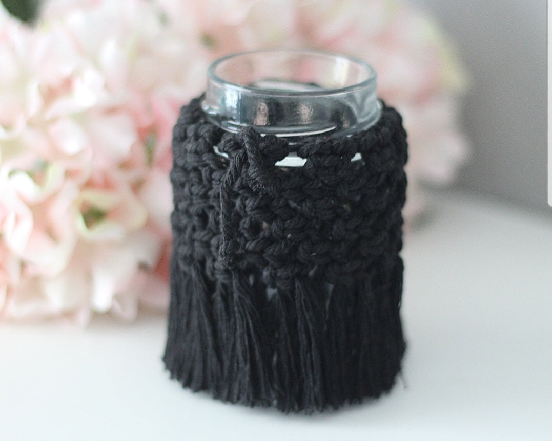 Makramee Windlicht schwarz
