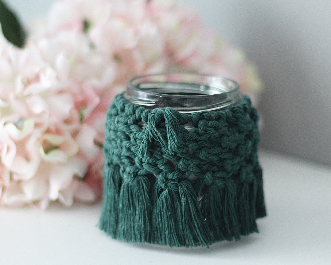 Makramee Windlicht grün