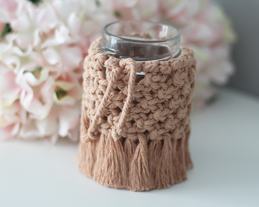 Makramee Windlicht braun