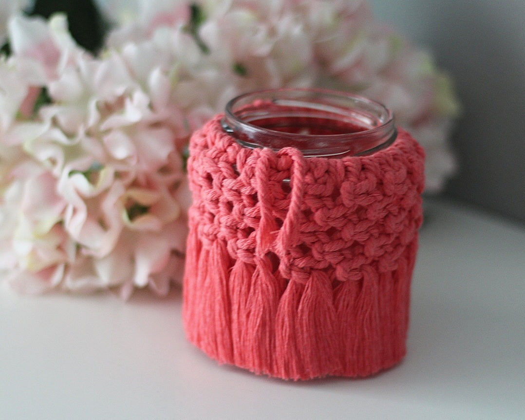 Makramee Windlicht koralle