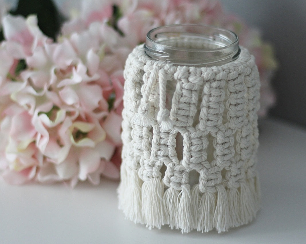 Makramee Windlicht weiß