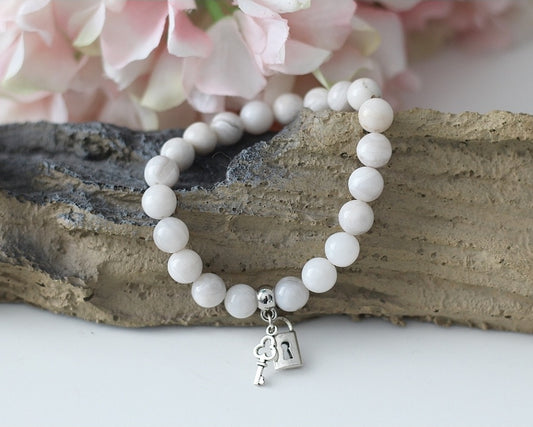 Edelsteinarmband weißer Achat mit Anhänger